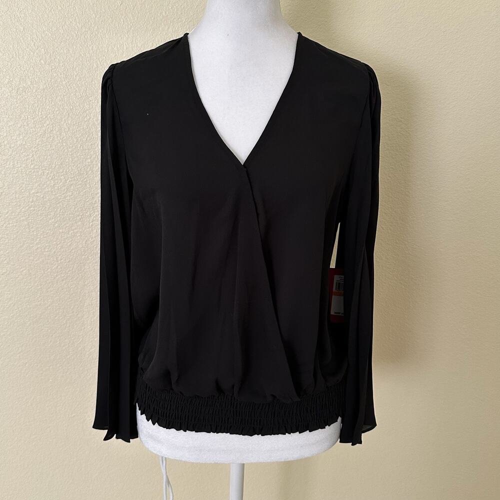 Vince Camuto Women Black V-Neck Pleated Bell Sleeves Blouse Size S - NWT